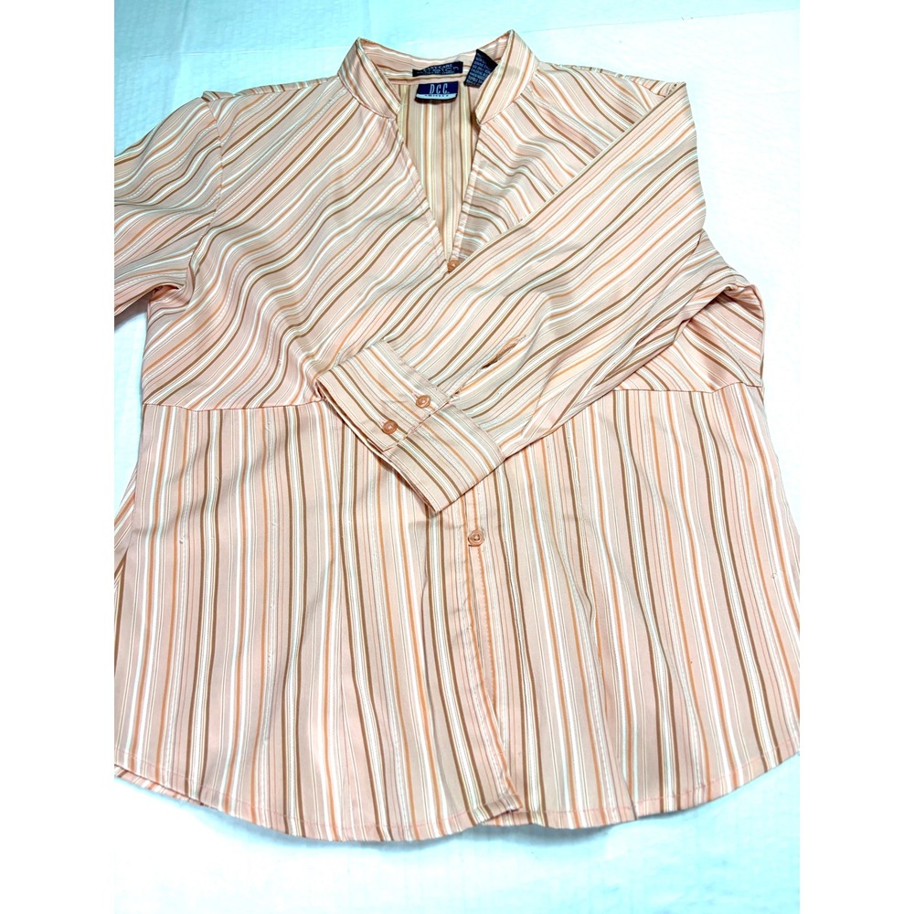 DCC Missy Women's Medium Peach Striped Empire Waist Stretch Button Front Blouse